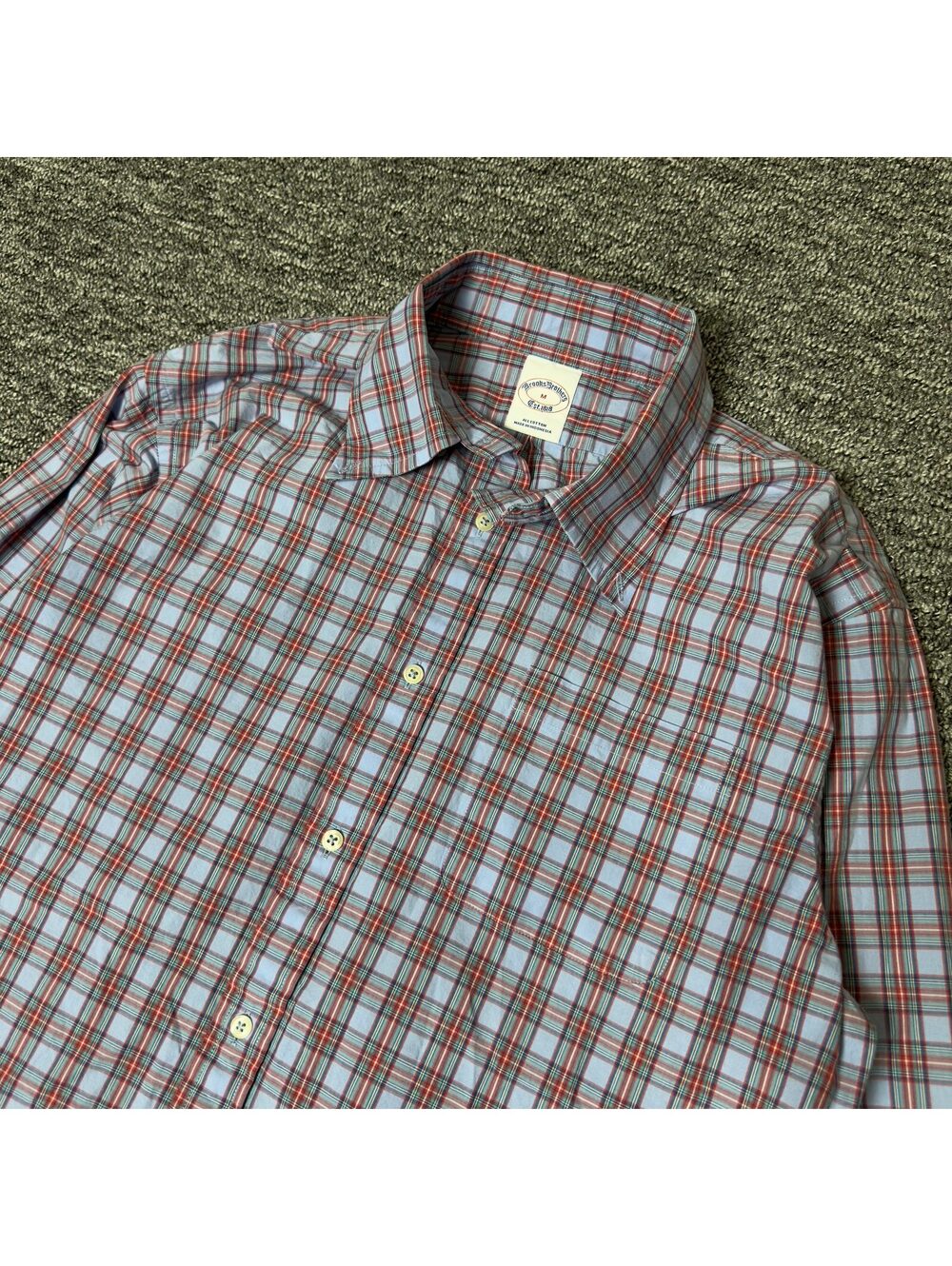 Brooks Brothers Plaid Button-Down Shirt Mens M Blue Preppy